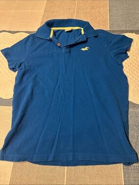 Hollister Blue Polo with Yellow Collar Stripe